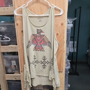 Roper Size XL Beige Native Bird Print Fringed Tank Top